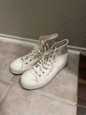 Converse White High-Top Canvas Sneakers with Floral Print